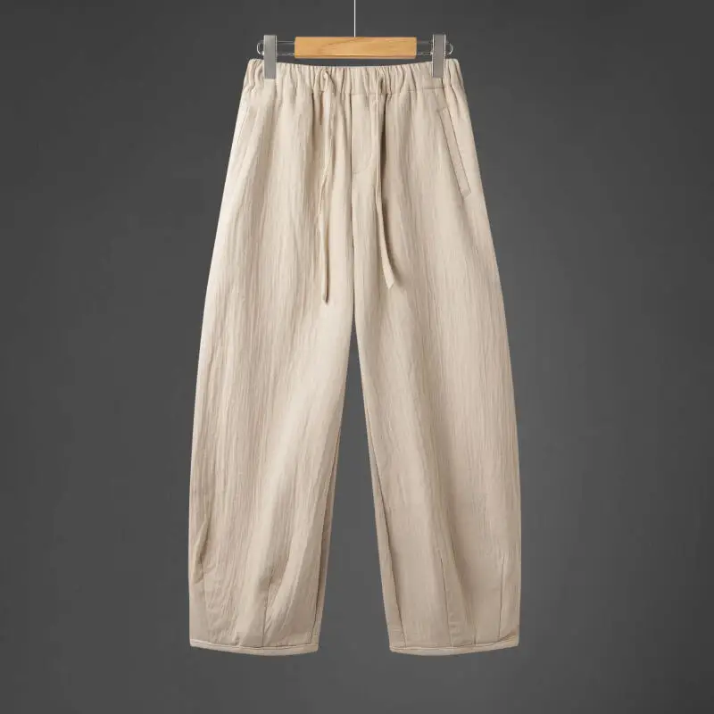 2025 Men Casual Cotton Linen Pants Men Solid Color Wide-Leg Pants Men Chinese Style Bloomers Autumn Male Bending Knife Trousers