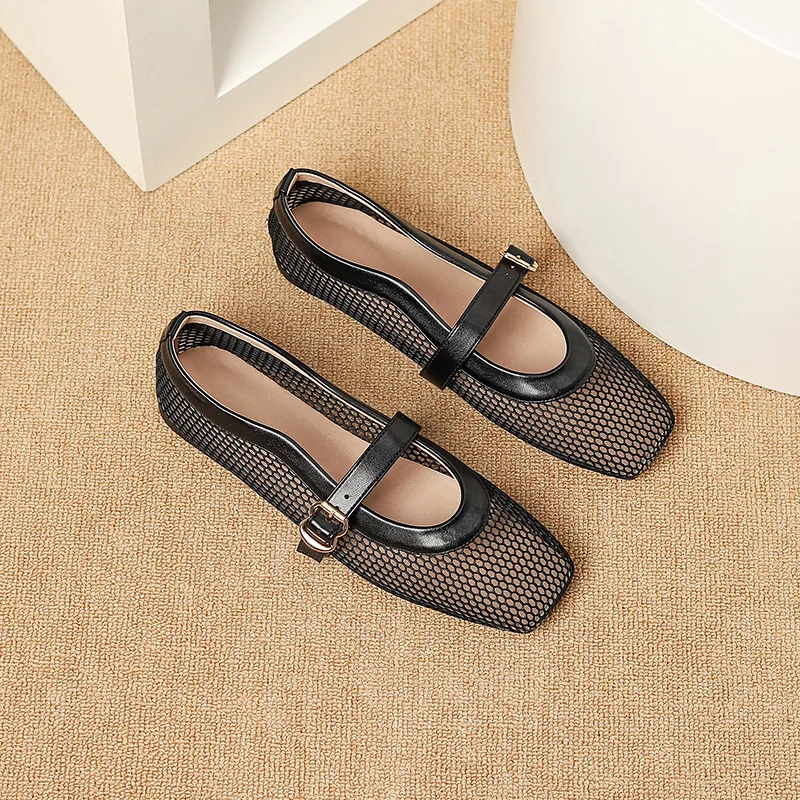 

Breathable Air Mesh Flats Mary Janes Women Cut Out Lace Ballets Loafers Spring Shoes Ladies Belt Strap Mocassines Barefoot Shoes