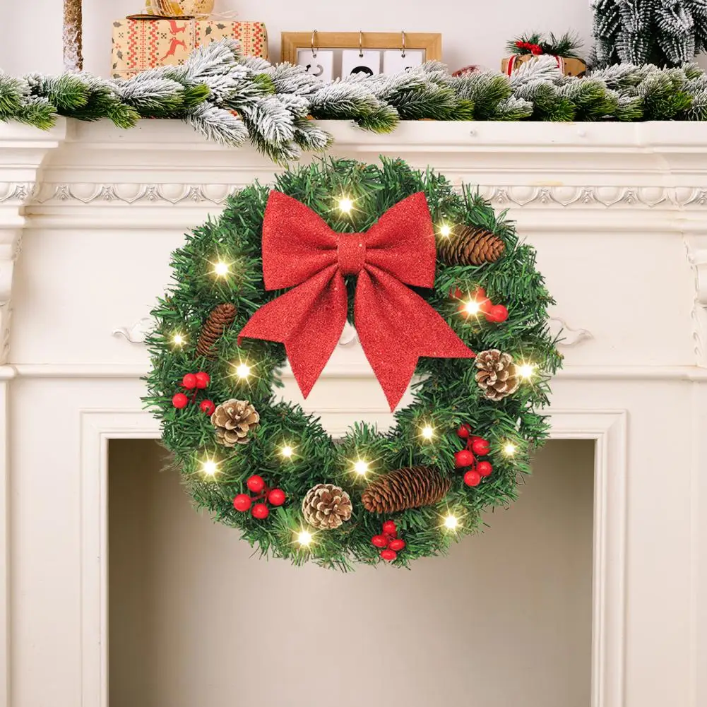 Bright Colored Berry Cluster Wreath Festive Christmas Wreaths with Green Faux Branches Bow Pine Cones Indoor Outdoor for Front