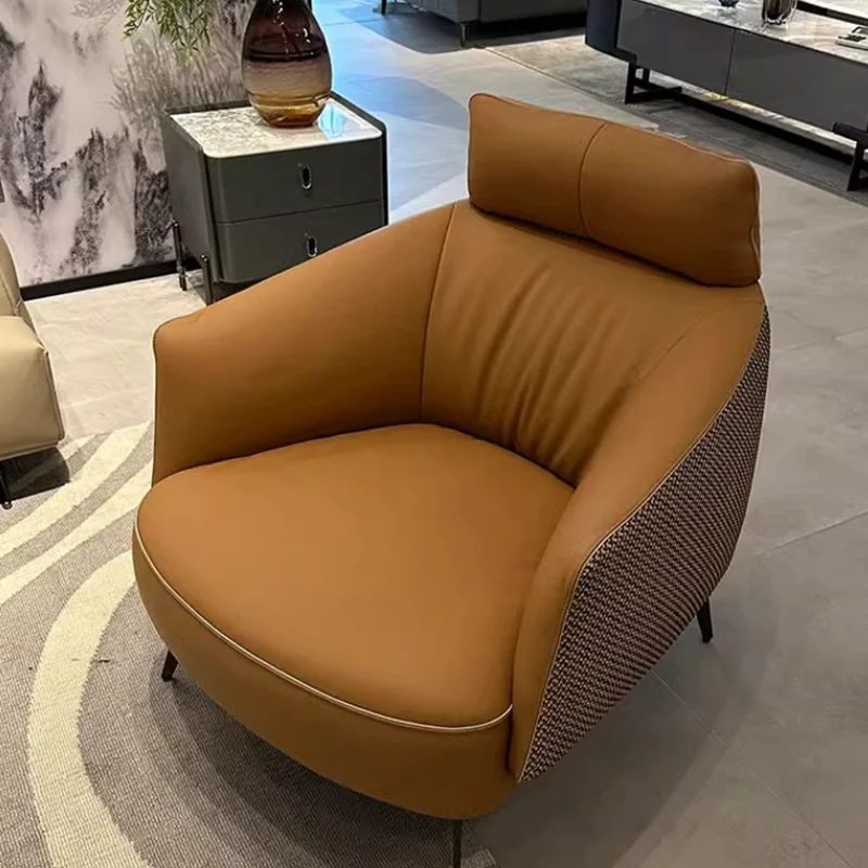 24 years new leisure chair sofa chair balcony single chair lazy head layer real cowhide soft steel frame