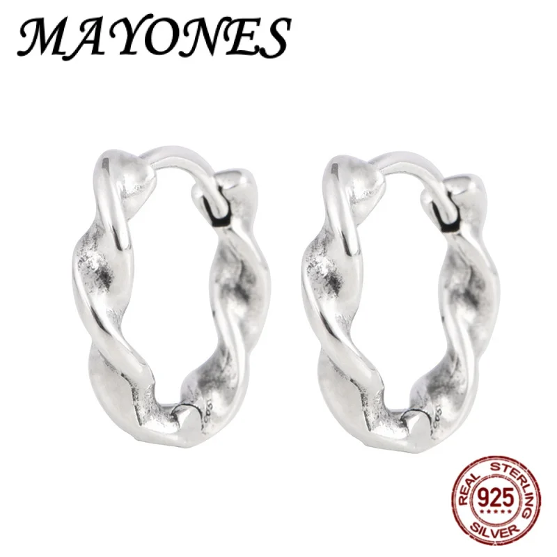 

NEW S925 silver minimalist personalized woven design women's Hoop Earrings 13MM