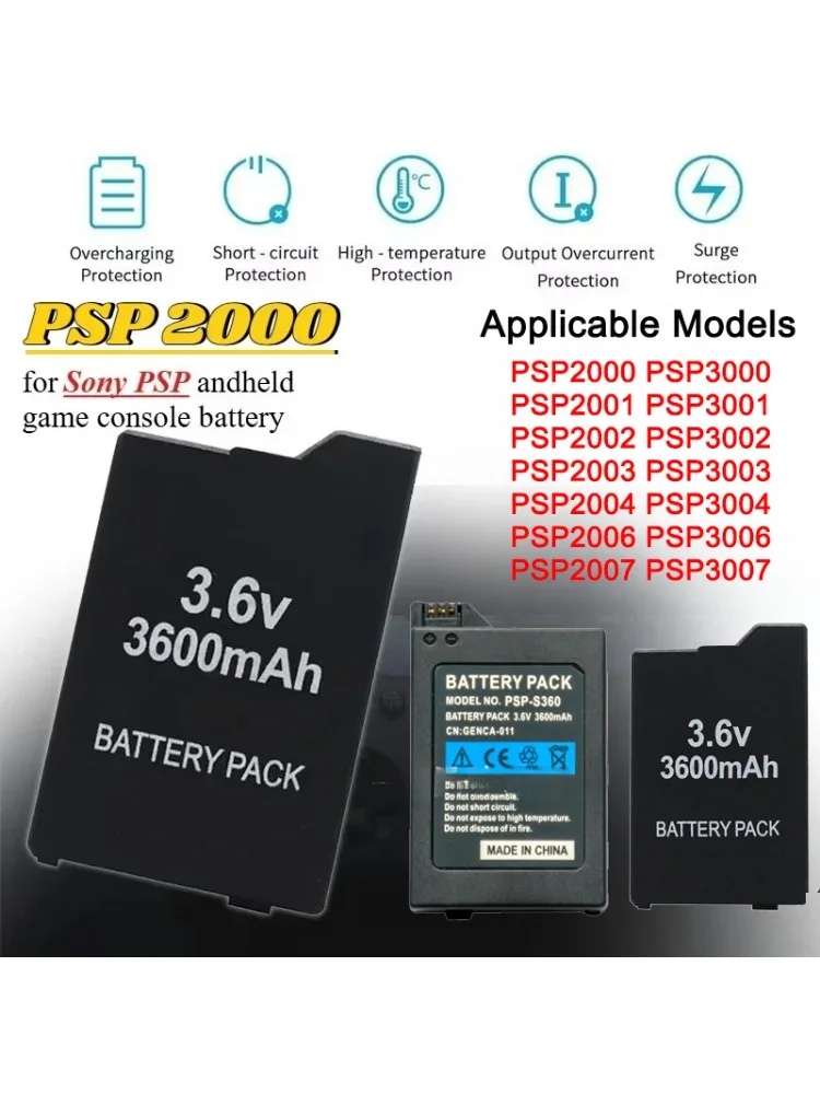 Batterie intégrée 3.6V 3600mAh pour Sony PS Lite PSP 2ème PSP-2000 PSP-3000 PSP-3004 Consoles de jeu Batteries hôte rechargeables