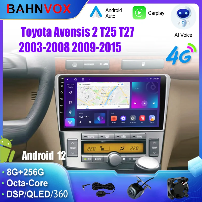 

9" Android 12.0 Car Radio for Toyota Avensis 2 T25 T27 2003 2015 4G Carplay GPS Navigation Stereo Multimedia Player 2 Din