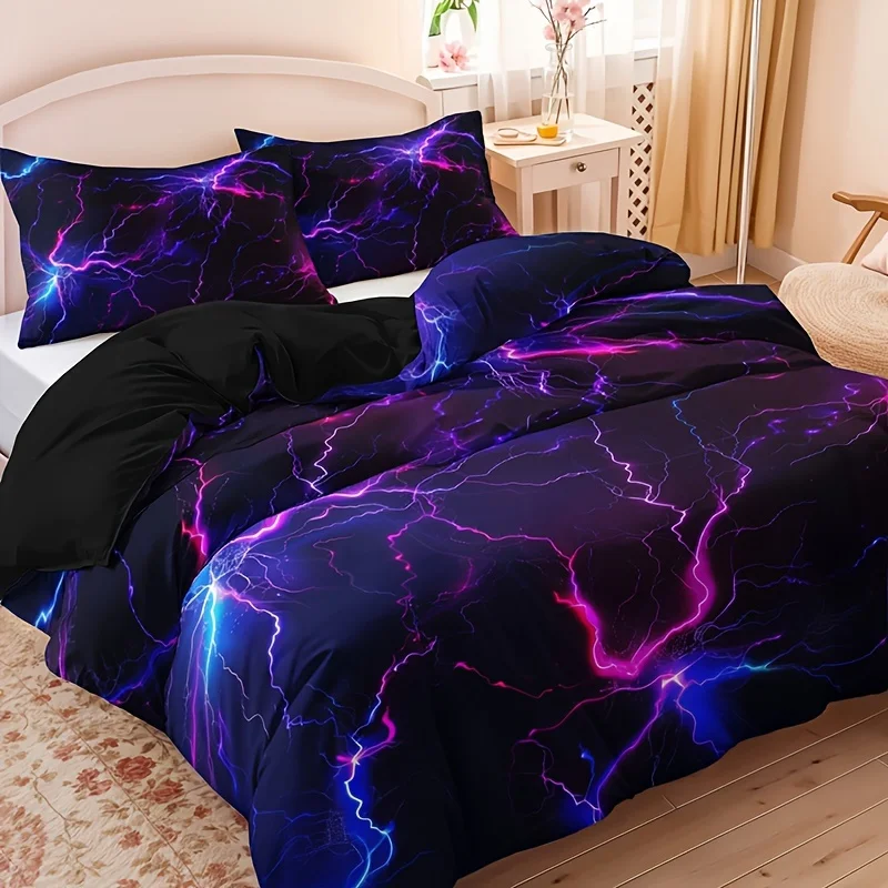 Purple Lightning Line Duvet Cover Set 1 Duvet Cover+2 Pillowcases Home Dormitory High-Definition Print Bedding Set Collection