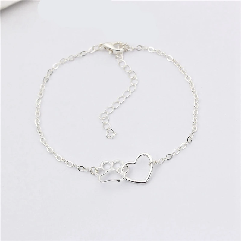 Women Bracelets Pet Footprint Bracelets Shellhards Cute Animal Dog Love Heart Charm Bracelet