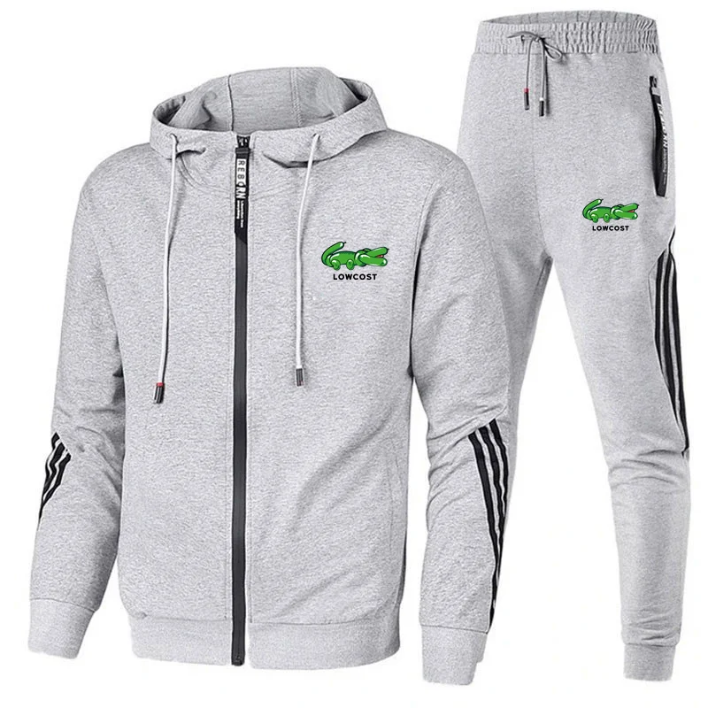 2024 casual sports set men's hooded sweatshirt+pants diagonal zipper hooded sweatshirt sports pants men's fashion set