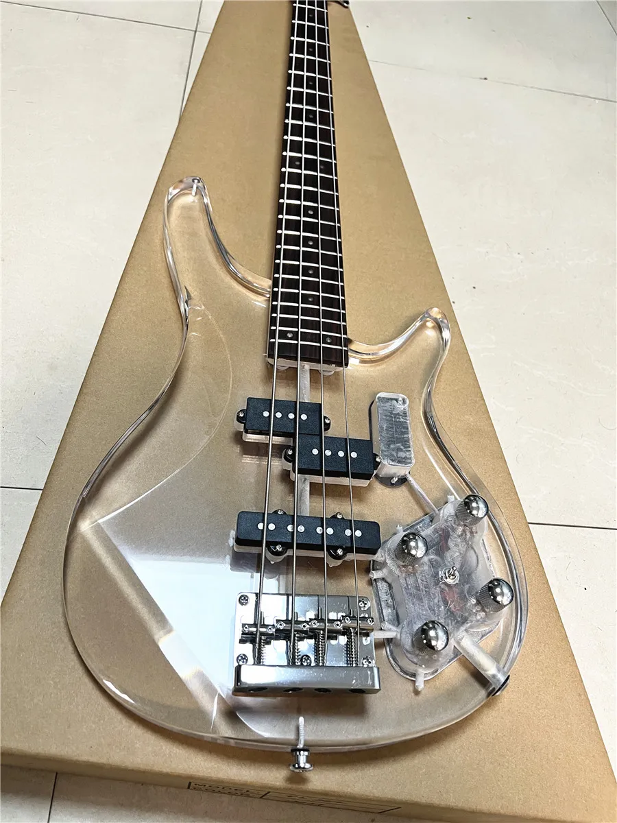 High quality crystal clear acrylic Plexiglas 4-string electric bass multi-color led lights flashing Free shipping