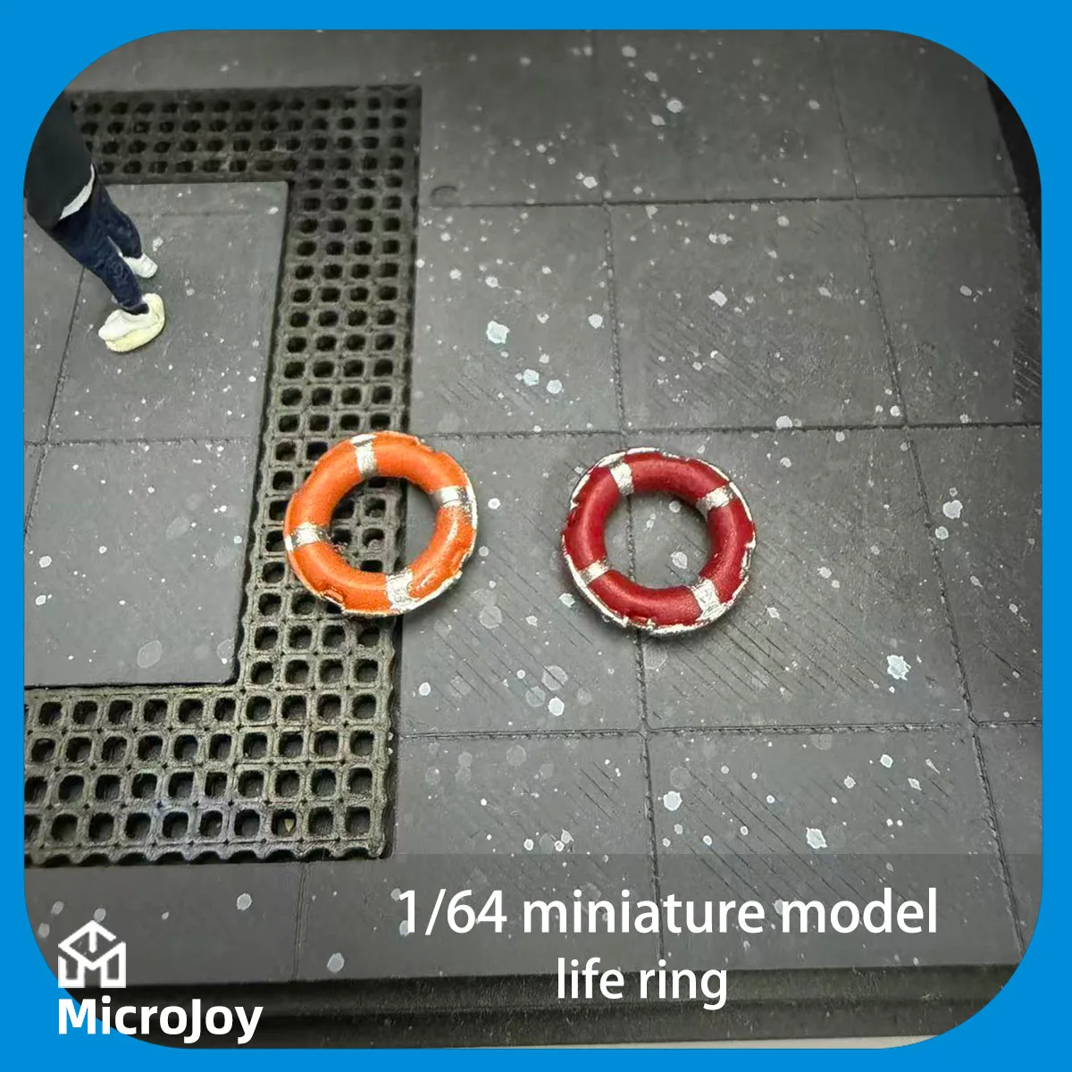 Detailed scene 1: 1:64 scale miniature model repair factory, mini lifebuoy, handcrafted ornament, car model scene with vintage decoration, set of 2