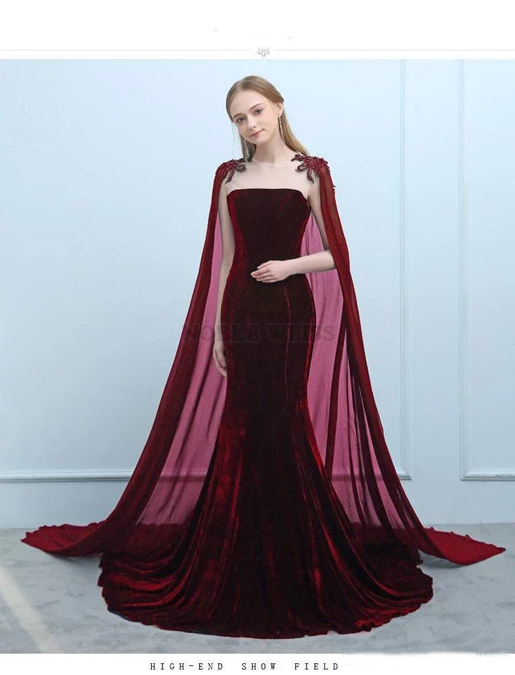 Long Wedding Cape Bridal Cloak Shawl Coat Chiffon Party Wrap Crystal Applqiued Shoulder Drag Train Customized image 5