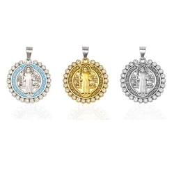 Roman Catholic Saint Benedict Plaque Pendant Circular Alloy Exorcist Plaque Charms DIY Necklace Keychain Decoration Pendant