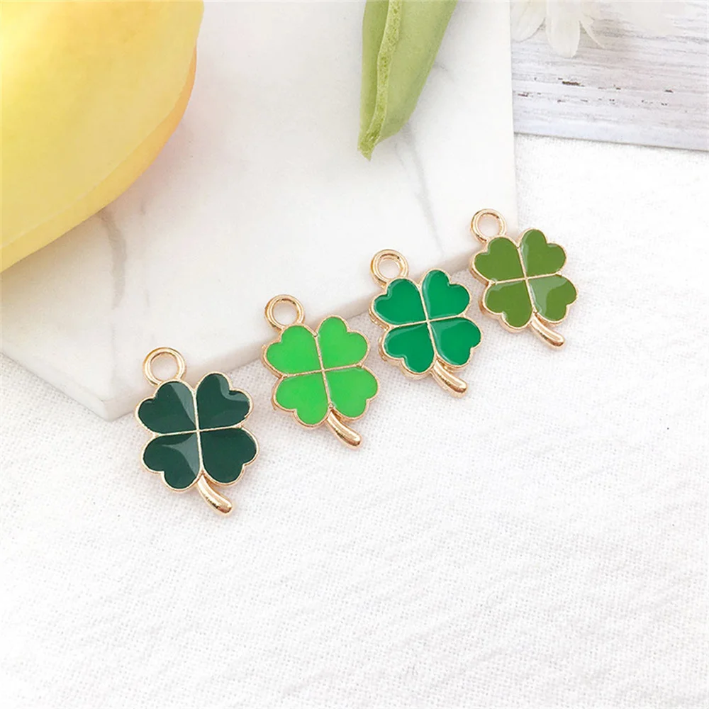 20pcs Four-Leaf Jewelry Making Charms, Assorted Green Charm Pendant Plated Enamel Charm Pendant For Earring Necklace Bracelet