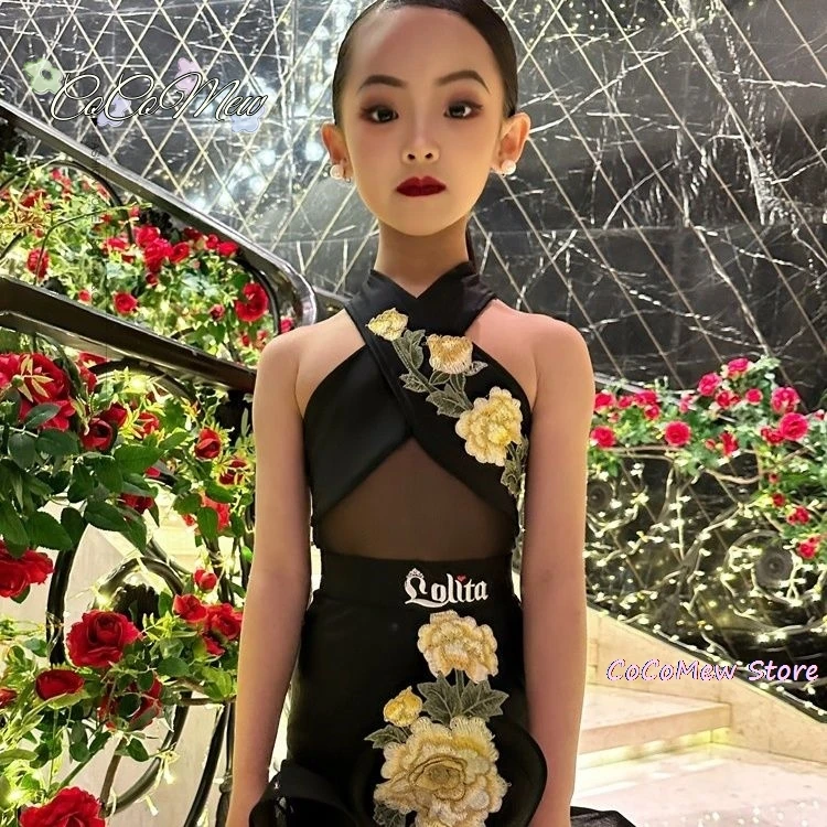 Latin Dance Dress Woman Stage Clothes Girl Kid's Dress Clothes for Dancing Dancewear Split Set Dance Shirt Mini Dress Latin Girl