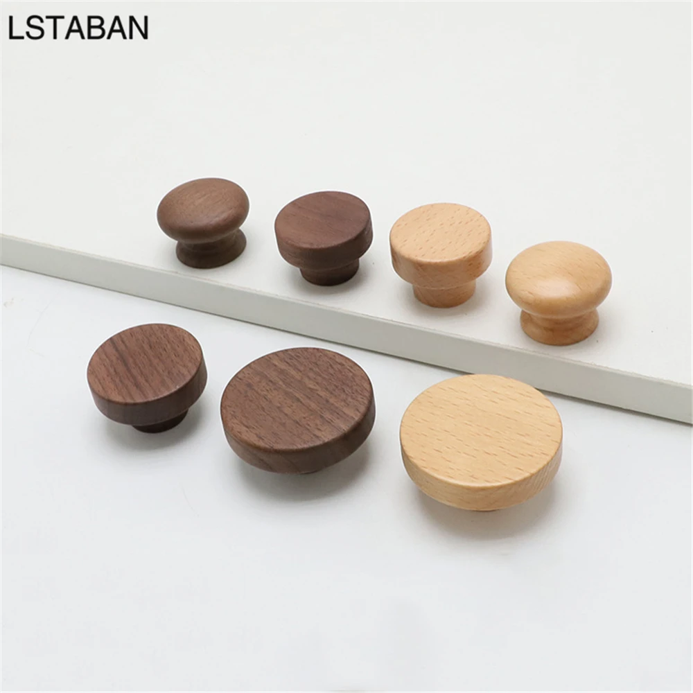 Wooden Cabinet Handles Beech Walnut Solid Wood Furniture Door Handle Kitchen Cupboard Drawer Knobs Wardrobe Hardware Pull Handle