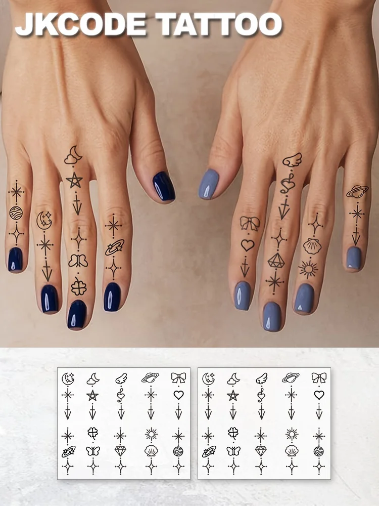2-Piece Set of Y2K&Ins Style Stickers - Herbal Wings, Diamonds, Leaves, Mini Flowers & Heart-Shaped Moon Stars, Cute Cartoon Patterns for Decoration - English Text Lines, Warm Female-Themed Designs for Fingers, Hands, and Neck, Dual-Use Tattoo Stickers, Long-Lasting Waterproof for 7-14 Days