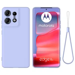 For Motorola MOTO EDGE 50 PRO Case Lanyard Solid Color Liquid Soft Silicone Anti-fall Back Cover