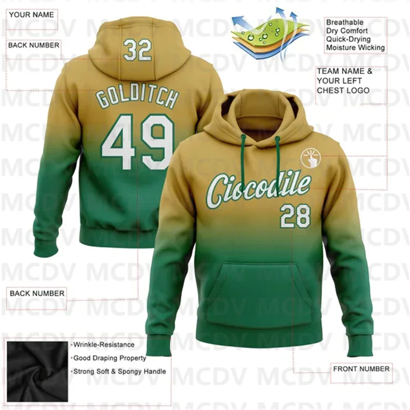 Custom Stitched Old Gold White-Kelly Green Fade Fashion Sports Pullover Sweatshirt Hoodie