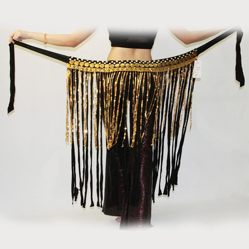 Tribal Dance Long Fringe Hip Scarf Belly Dance Coin Belt Sequin Waist Chain Women Indian Belly Dance Stage Performance Costume