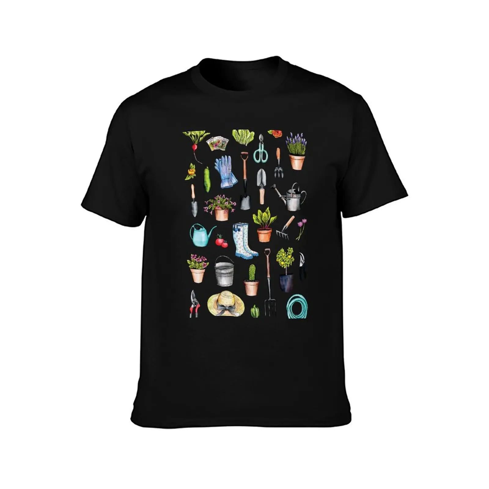 Garden Gear - Spring Gardening Pattern w/ Garden Tools & Supplies T-Shirt Halloween Casual T-Shirt