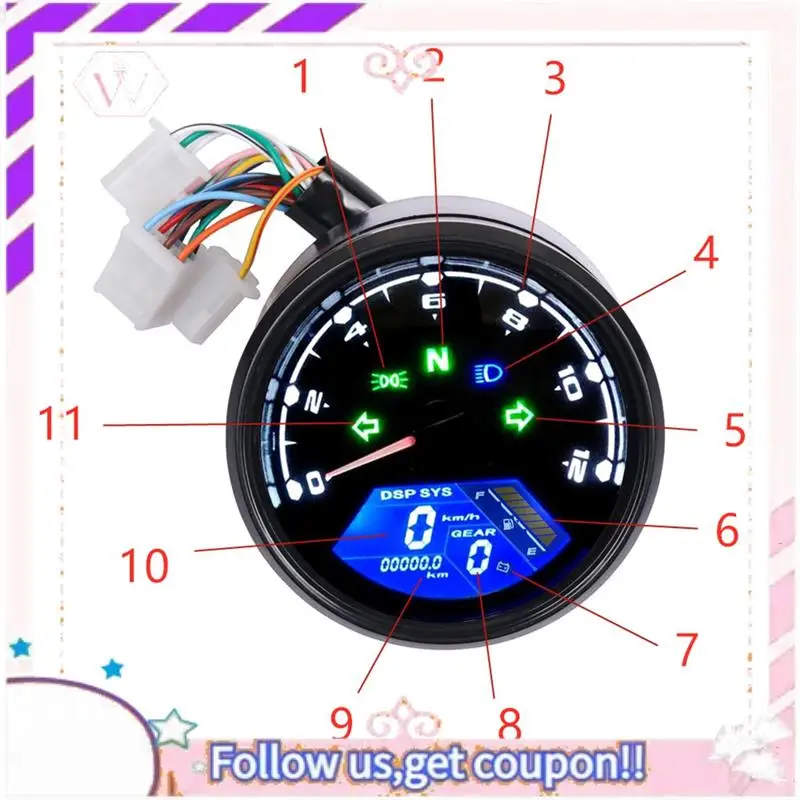 

Easy To Use Motorcycle Universal LCD Digital Tachometer Speedometer Odometer Waterproof Gauge For Cafe Racer 2 - 4 Cylinders