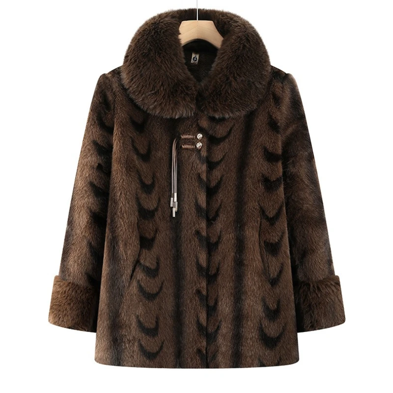 Manteau d'hiver en vison pour femmes âgées d'âge moyen, veste en fausse fourrure rembourrée en coton épais, haut de gamme, pardessus en fourrure de velours pour grand-mère, vêtements d'extérieur