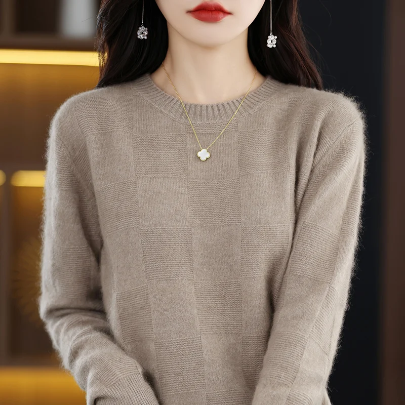 Autumn and Winter New O-Neck Women\'s Sweater 100% Pure Mink Cashmere Knitted Pullover Solid Color Slim Fit Fashion Top