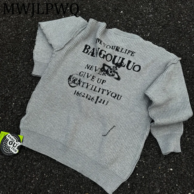 

MWJLPWQ Американский стиль, студенческий дизайн с буквенным принтом, повседневный свитер, мужской ленивый трикотаж, модный пуловер с длинными рукавами для пары, новые топы 12200