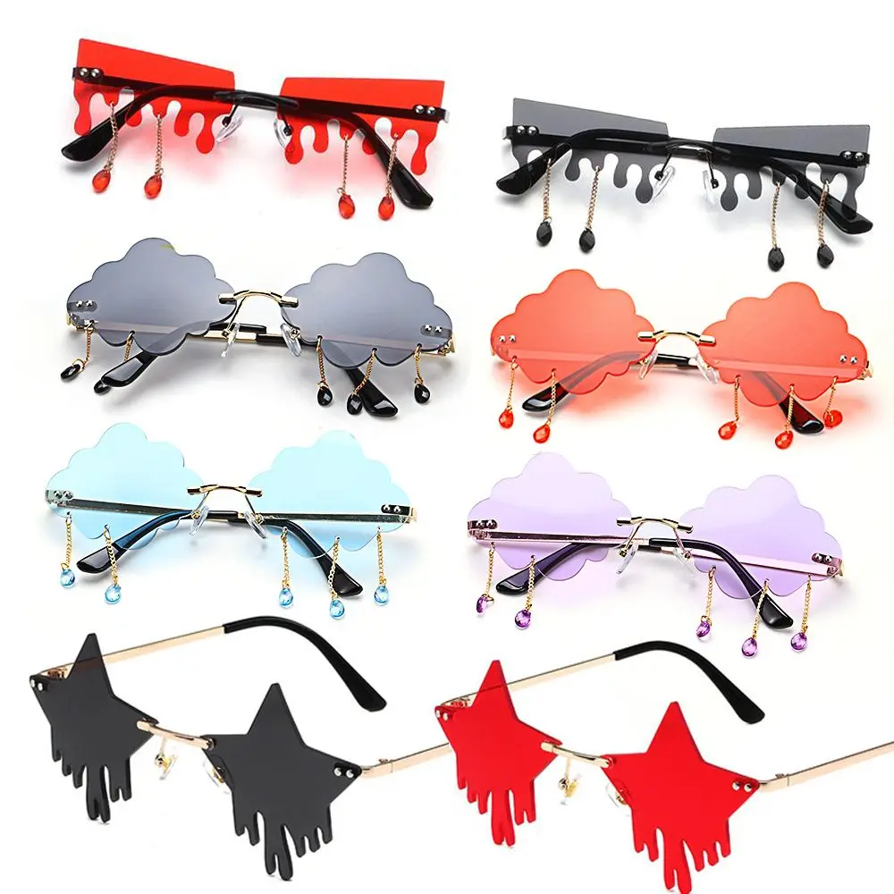 Rimless Star Shape Sunglasses Trendy Sun Glasses for Women & Men Party Glasses Funny Pentagram Eyewear Christmas Eyeglasses