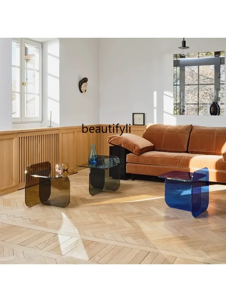 

07Nordic Tempered Glass Coffee Table Designer Side Table Small Apartment Living Room Modern Minimalist round Tea Table