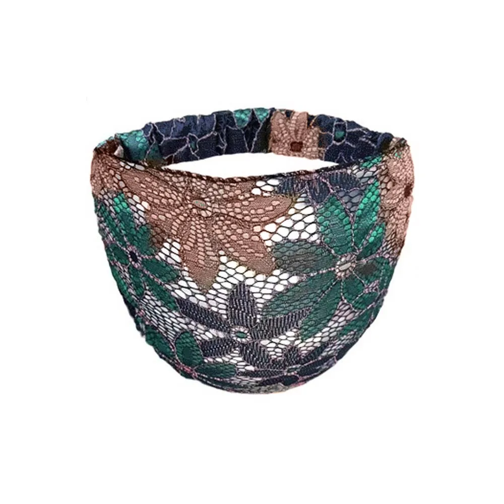 

Эластичная широкая повязка на голову с цветочным узором из сетки, легкая, с ажурными элементами, нескользящая, для мам