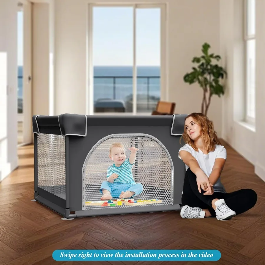 Parque infantil pequeño con estera, parque infantil de 36x36, patio de juegos para interiores y exteriores, patio de juegos para bebés de seguridad resistente con malla suave y transpirable Gr