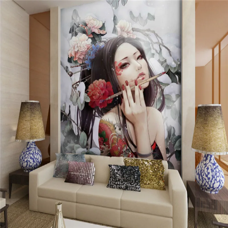 Custom Japnese Style Wall Paper 3D Mural Large Beauty Parlor Tattoo Parlor Beauty Salon Restaurant Background Wallpaper 3D