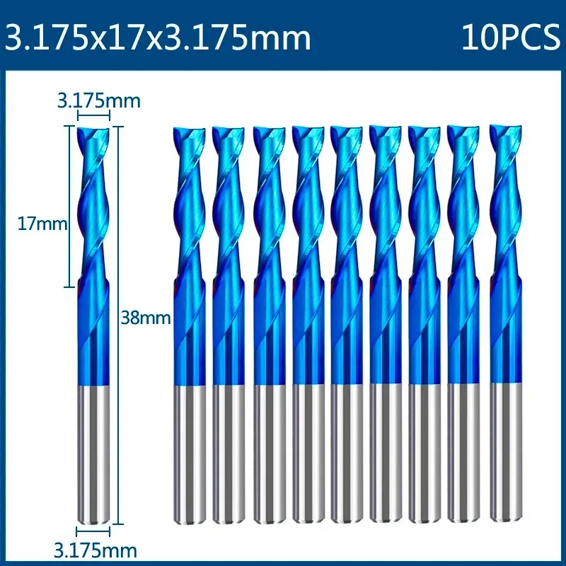 Xcanエンドミルフライスカッター10個3.175mmシャンクcncルータービットナノブルーコーティング炭化物彫刻ビットcncフライスツール