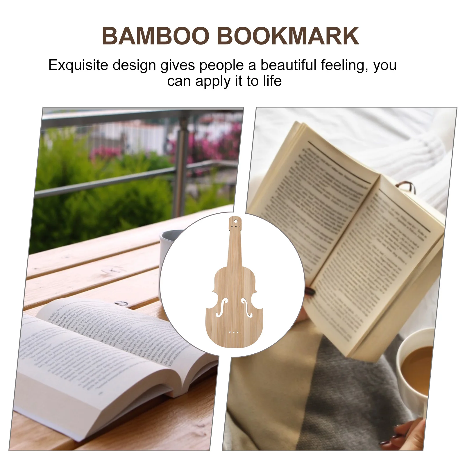 

6 Pcs Bamboo Bookmarks Handmade Craft Tags Blank Violin Design Unfinished Smooth Edge DIY Gift Student Supplies