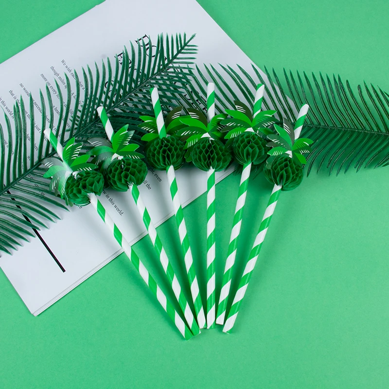 20/40 stücke Grün Kokospalme Muster papier Strohhalme Hawaiian Strand Cocktail Trinkhalme Sommer Luau Party Dekoration