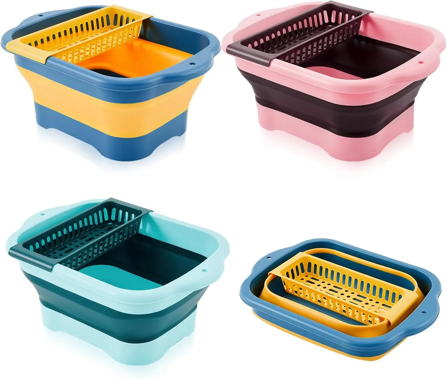 

3 Pack Collapsible Dish Basin with Drain Plug 2.77 Gallon (10.5l) Multiuse Foldable Sink Tub Dishpan Wash Basin Portable