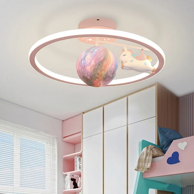 Cartoon Unicorn Bedroom Lamp Creative Astronaut Chandelier Modern Simple Children's Room  Girl Warm