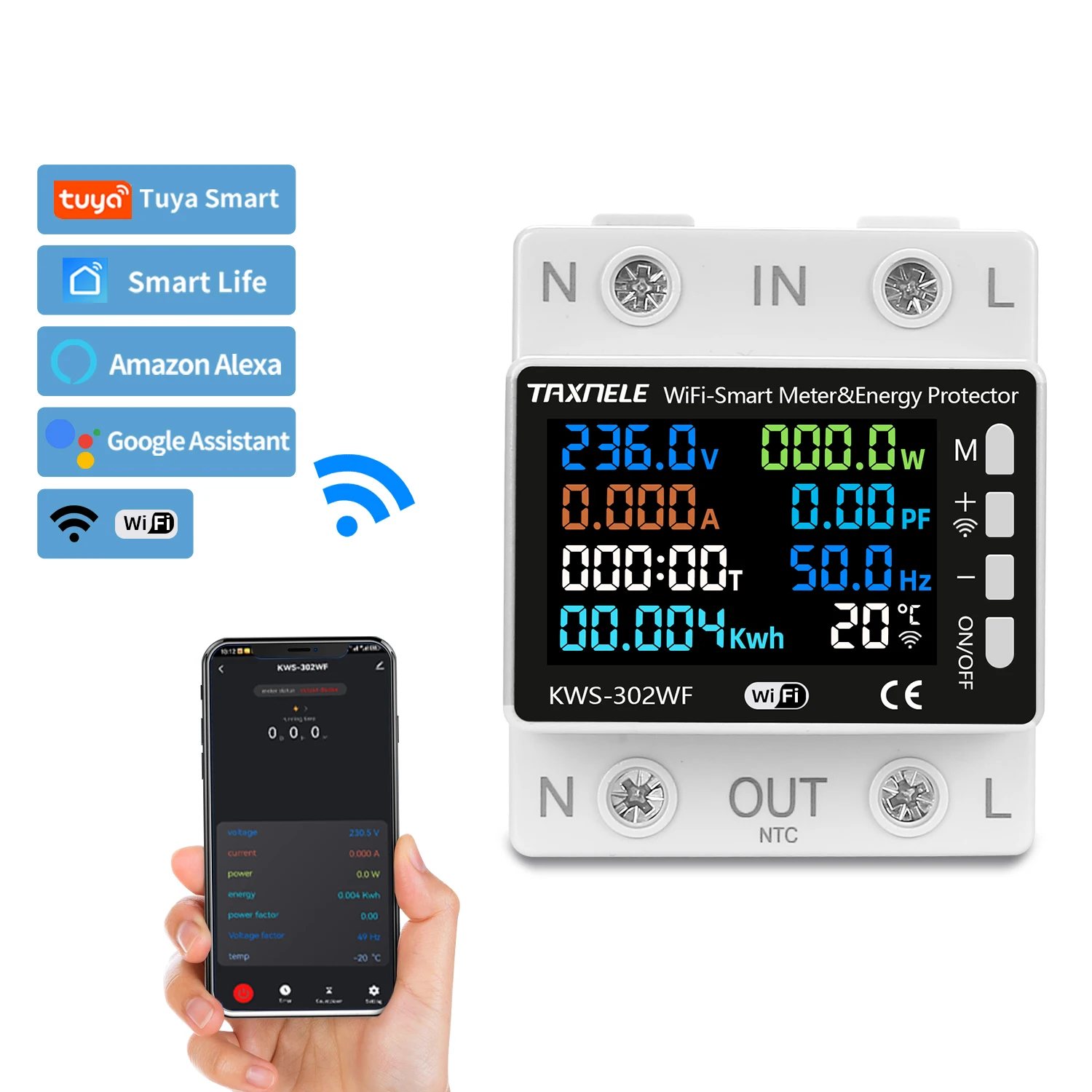 TUYA WiFi Smart Power Meter Over Under Voltage Protection Relay Switch Circuit Breaker Energy kWh Temperature Meter Smart Life