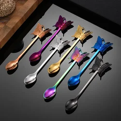 Stainless Steel Coffee Spoon Teaspoon Gold Plated Sugar Dessert Fruit Fork Mirror Polishing Butterfly Handle Coffee Dinnerware