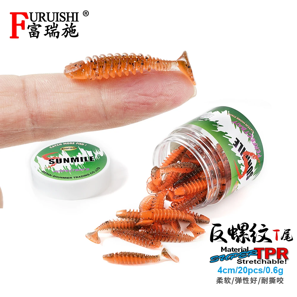 SUNMILE Fishing Soft Bait Worm Artificial Baits 4mm/0.6g 20pcs/Lot Rock Fishing Wobblers Leurre Souple Lure Perch Trout Lures