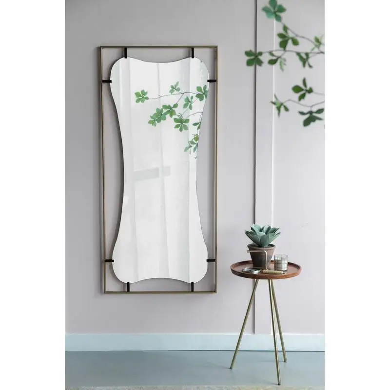 

Contemporary 28x1.5x60" Poppy Mirror with Gold Metal Frame, Ideal Wall Decor for Bath and Entryway