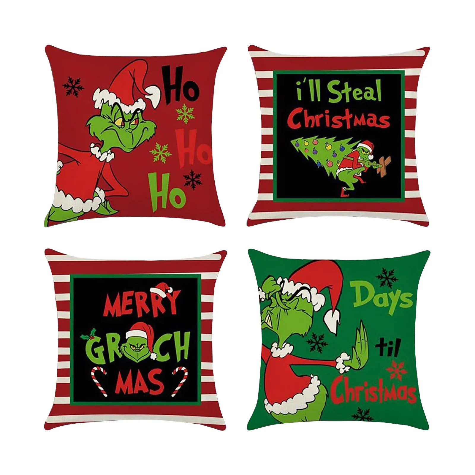 4PCS Christmas Happy Throw Pillow Cover, 18 X 18 Inch, Winter Holiday Cushion Cover Sofa Decor