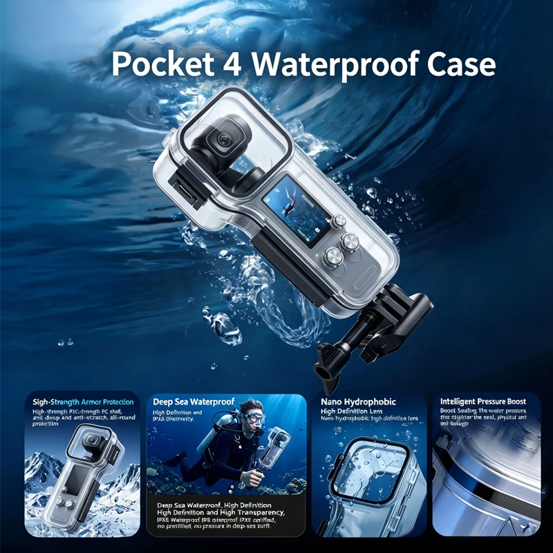 Für DJI Osmo Pocket 4 Gimbal-Kamera 50m Tauchfähiges Wasserdichtes Gehäuse Unterwasser-Tauchgehäuse Schutzhülle Surf-Zubehör