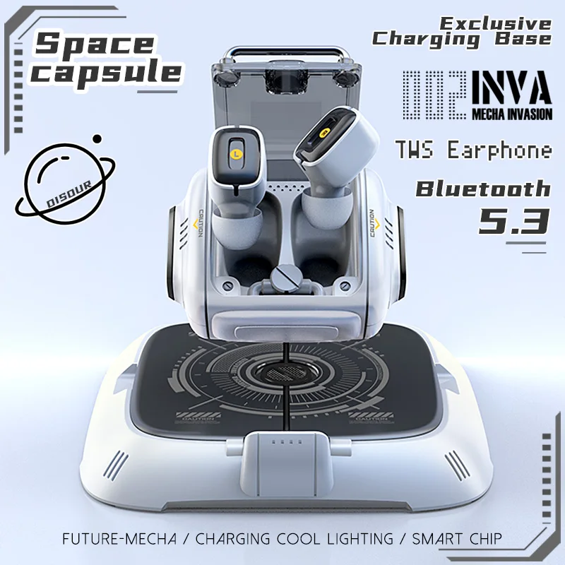 Mecha Invasion TWS BT 5.3 Headset INVA-Q Space Capsule Wireless ENC Noise Cancellation FUTURE-MECHA Wireless Charging Earphone