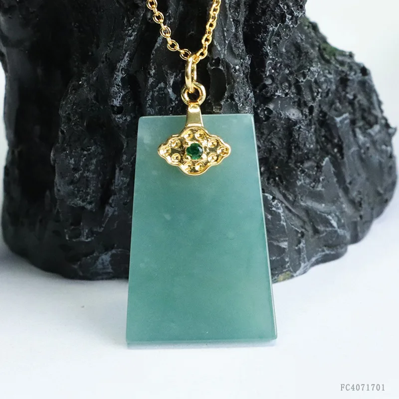 Juantuyu Natural Grade A Jadeite "No Worries" Pendant Blue Water Jadeite Jewelry S4071701