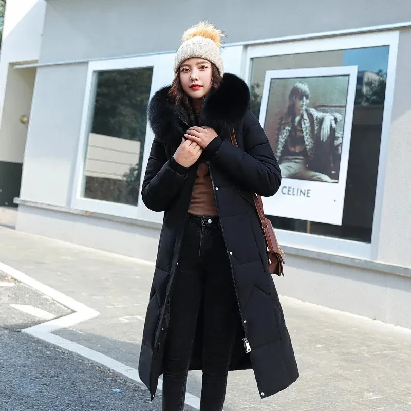 2024 Winter Women Parka Coats Long Cotton Casual Fur Hooded Jackets Thick Warm Slim-fit Jacket Female Overcoat Clothing