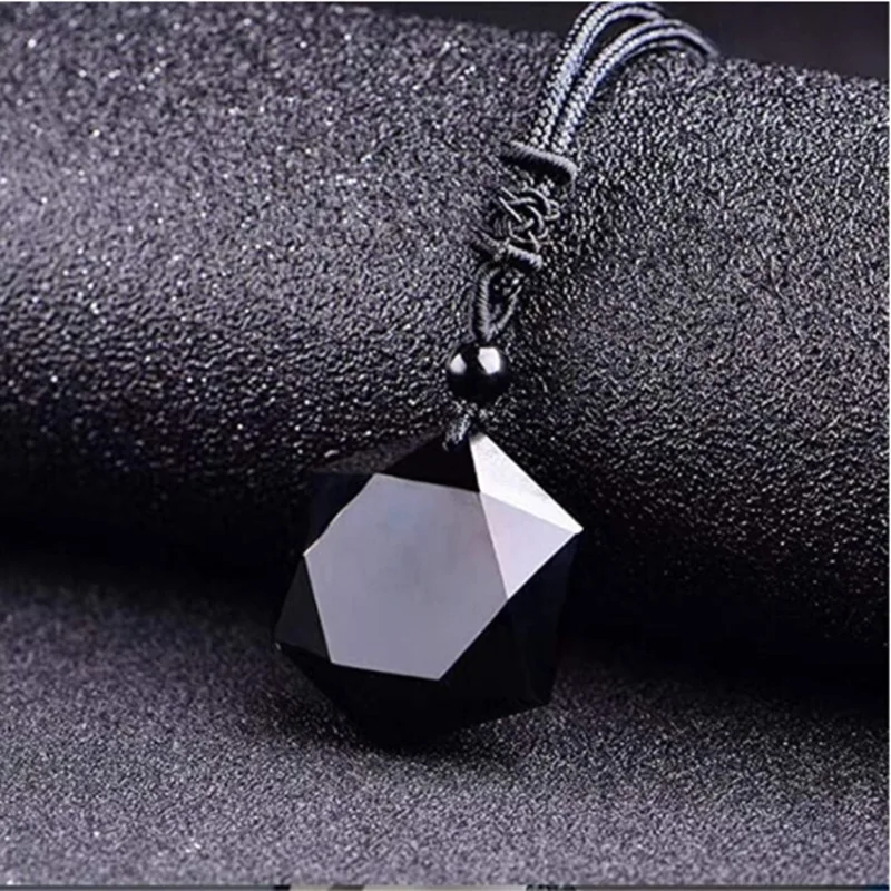 Natural Obsidian Hexagram Pendant Necklace Men's and Women's Crystal Power Stone Sweater Chain Pendant Jewelry Gift