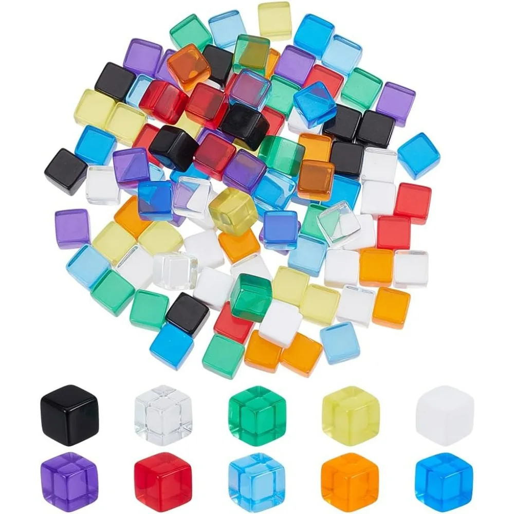 100Pcs Blank Dice 10mm Acrylic Dice Cubes, 10 Colors Blank Six Sided Dice with Storage Box for Making Creative Dice, Board Game