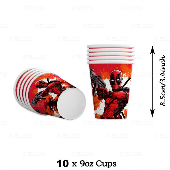 Deadpool Party Tableware Supplies Cartoon Marvel Happy Birthday Party Plate Cup Napkin Fork Balloon Kids Baby Shower Decoration