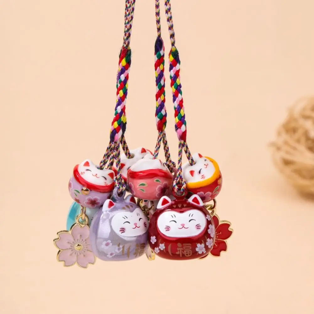 

Personality Cute Maneki Neko Key Chain Fantastic Cherry Blossom Lucky Cat Pendant Ornament Backpack Charms Phone Strap Girls