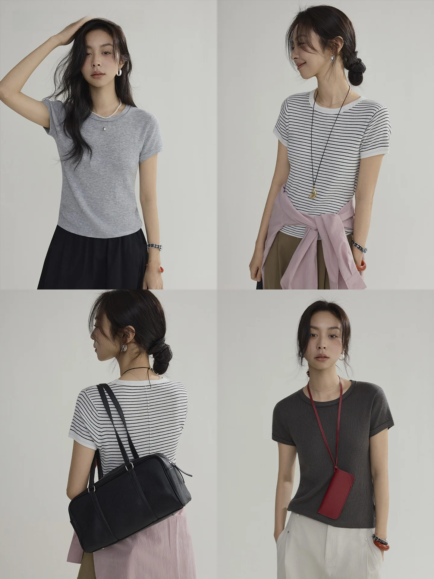 

Joli Choose Korean Style Short Sleeve Knitted Sweater Women's Slimming Commute Versatile Top Fashionable Casual Stripe Design